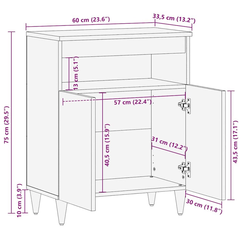 Sideboard 60x33.5x75 cm Solid Wood Mango