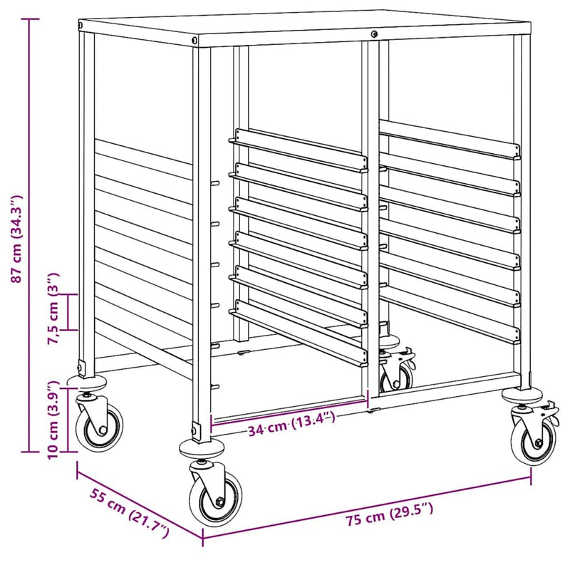 Tray Trolley with 12 GN Containers 75x55x87 cm Stainless Steel