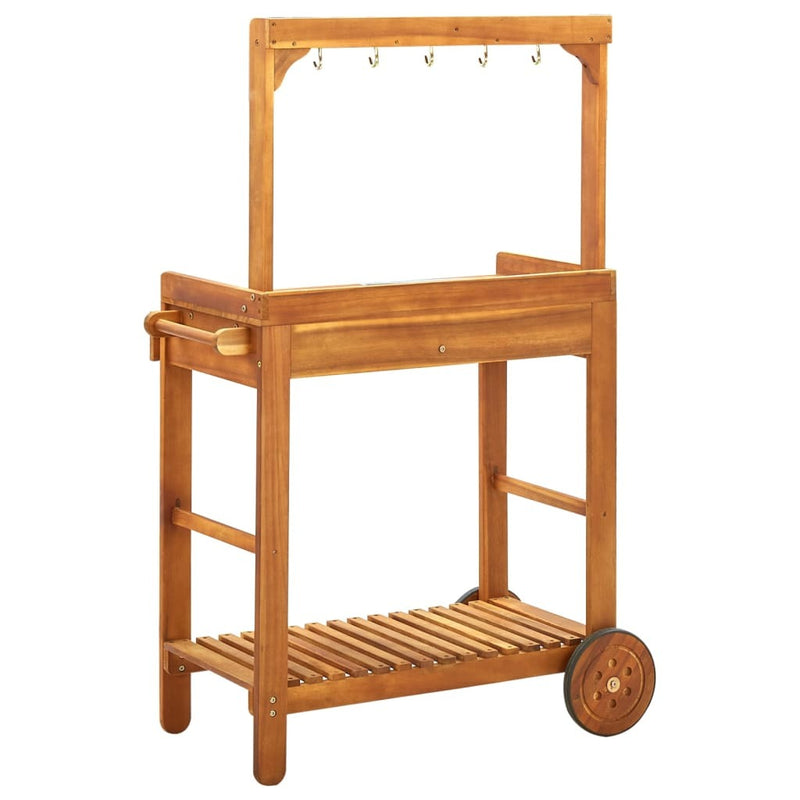 Garden Kitchen Trolley Solid Acacia Wood 92x43.5x141.5 cm