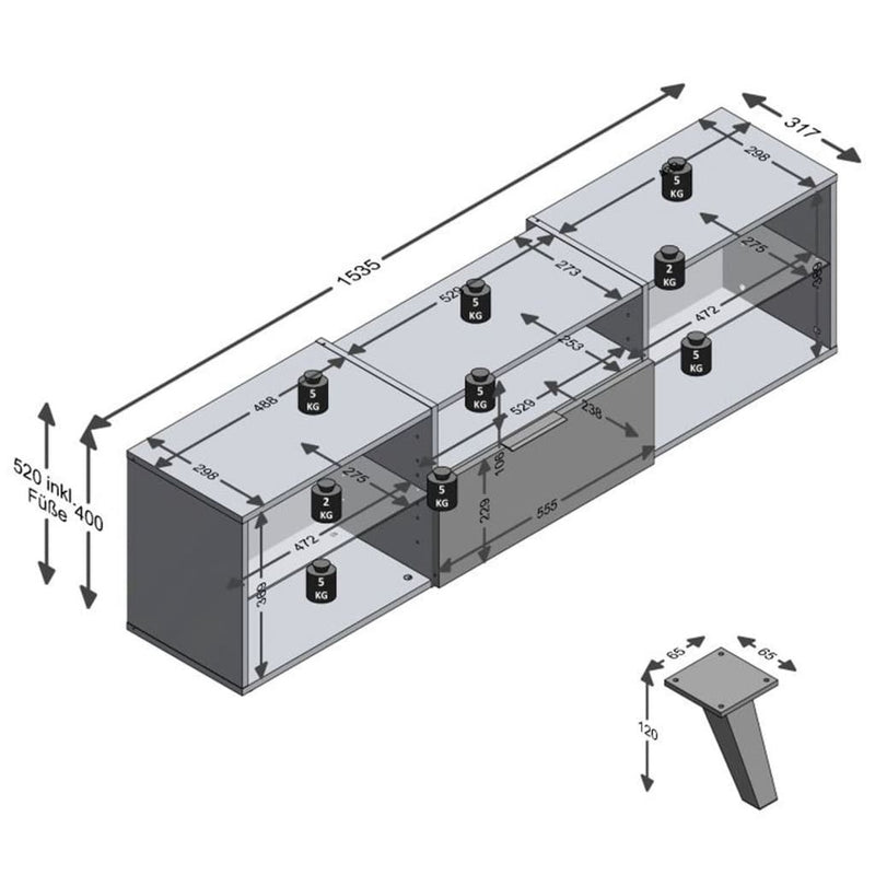 FMD TV Cabinet 153.5x31.7x52 cm Black