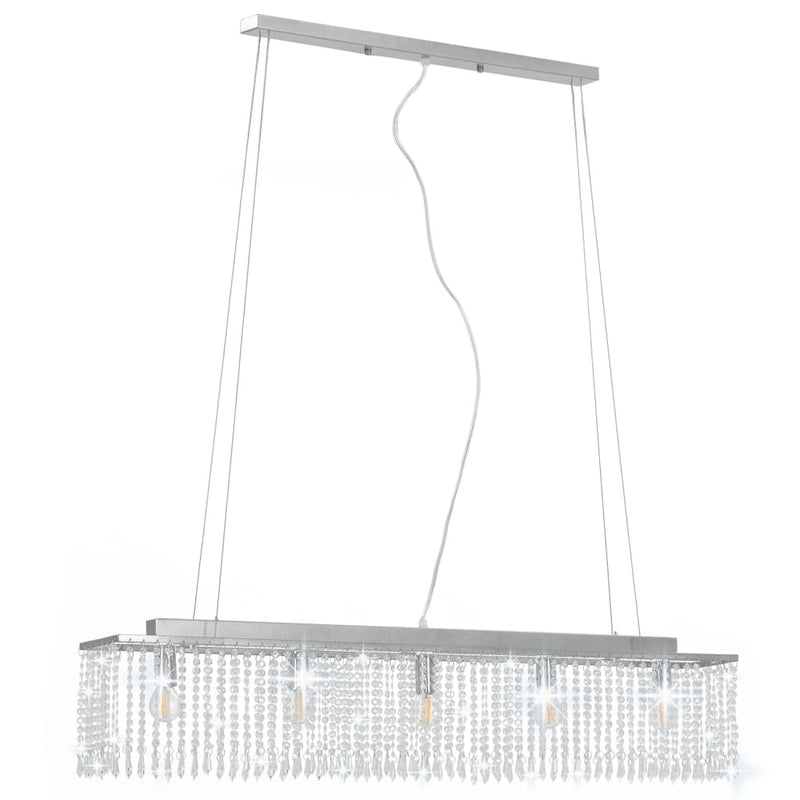 Ceiling Lamp with Crystal Beads Silver 104 cm E14