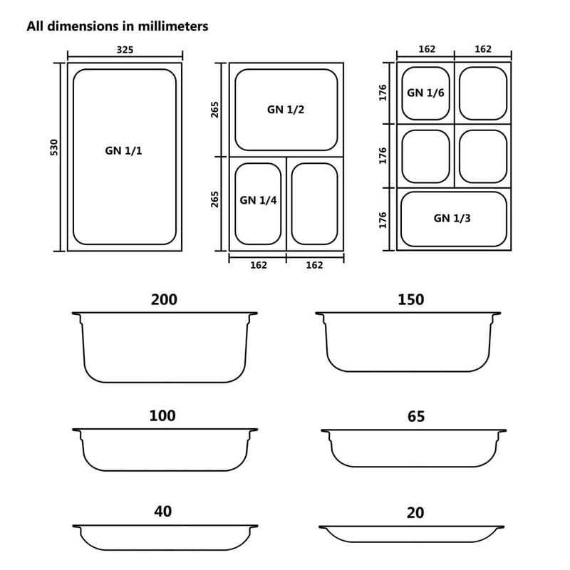 Gastronorm Containers 4 pcs GN 1/1 100 mm Stainless Steel