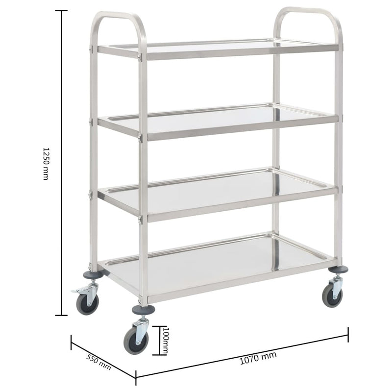 4-Tier Kitchen Trolley 107x55x125 cm Stainless Steel