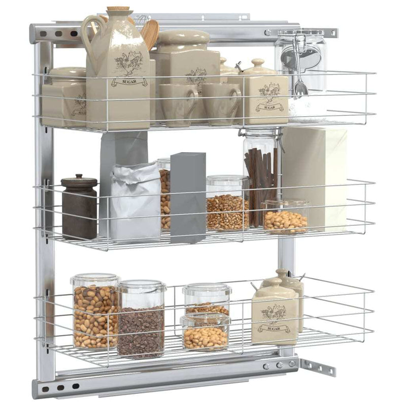 3-Tier Pull-out Kitchen Wire Basket Silver 47x25x56 cm