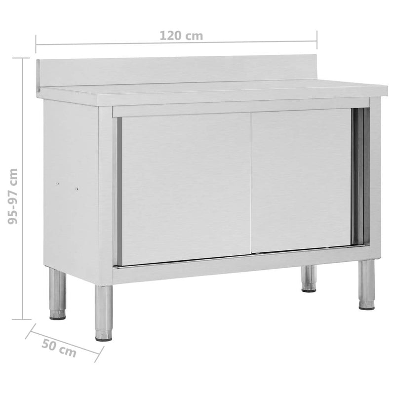 Work Table with Sliding Doors 120x50x(95-97) cm Stainless Steel