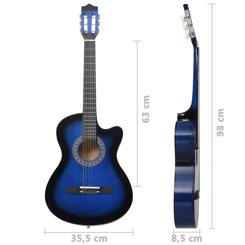 Western Classical Cutaway Guitar with 6 Strings Blue Shaded 38