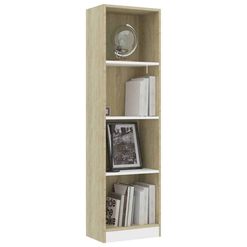 4-Tier Book Cabinet White and Sonoma Oak 40x24x142 cm Engineered Wood