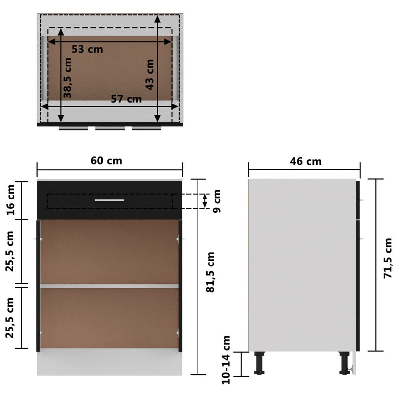 Drawer Bottom Cabinet Black 60x46x81.5 cm Engineered Wood