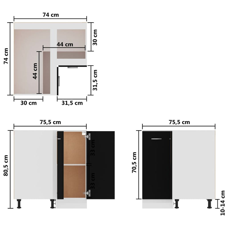 Corner Bottom Cabinet Black 75.5x75.5x81.5 cm Engineered Wood