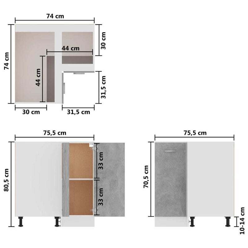 Corner Bottom Cabinet Concrete Grey 75.5x75.5x81.5 cm Engineered Wood