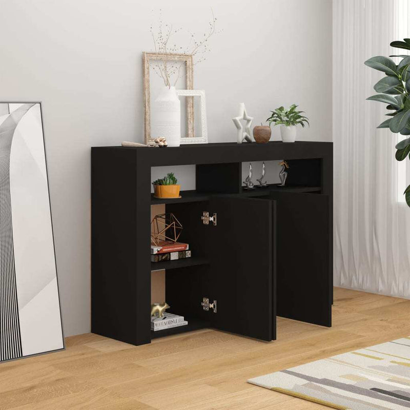 Sideboard with LED Lights Black 115.5x30x75 cm