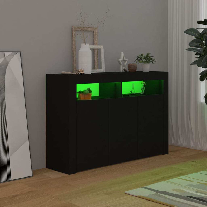 Sideboard with LED Lights Black 115.5x30x75 cm