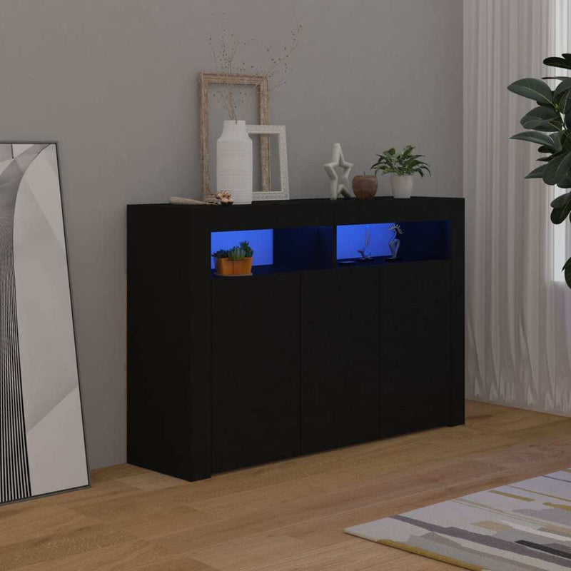 Sideboard with LED Lights Black 115.5x30x75 cm