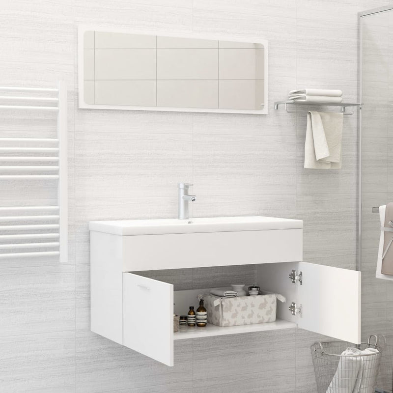 2 Piece Bathroom Furniture Set White Engineered Wood