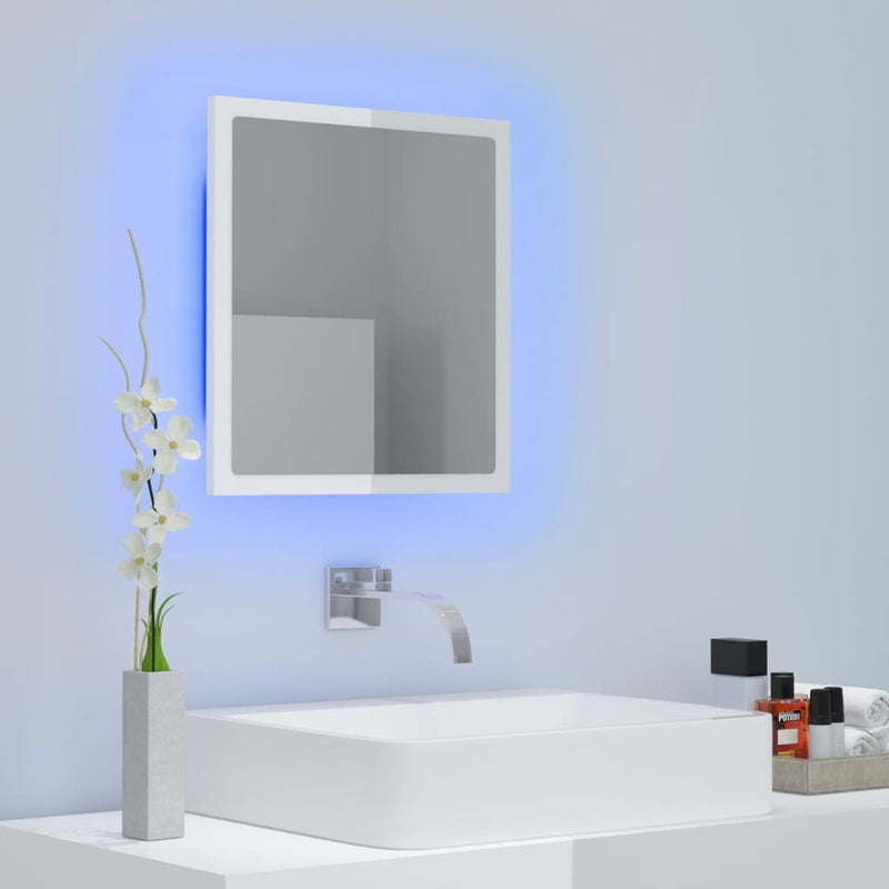 LED Bathroom Mirror High Gloss White 40x8.5x37 cm Acrylic