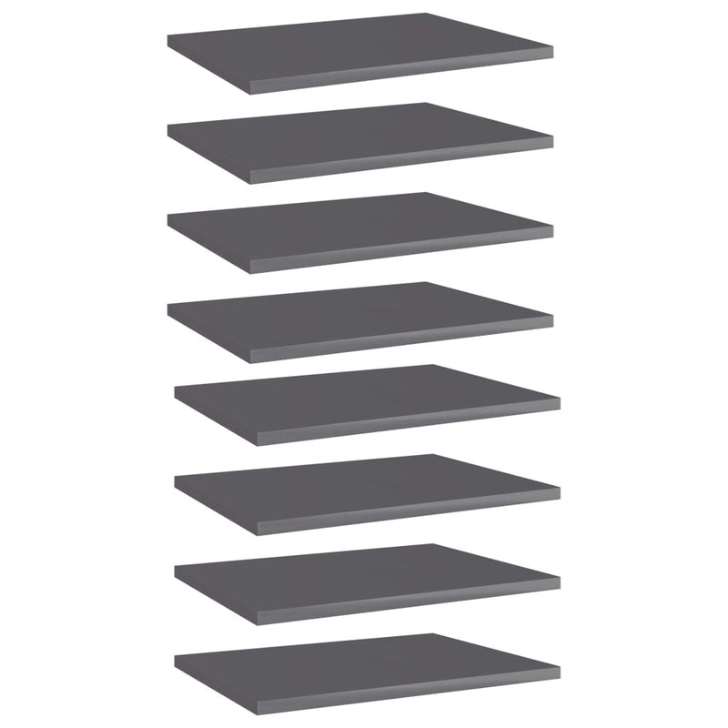 Bookshelf Boards 8 pcs High Gloss Grey 40x30x1.5 cm Engineered Wood