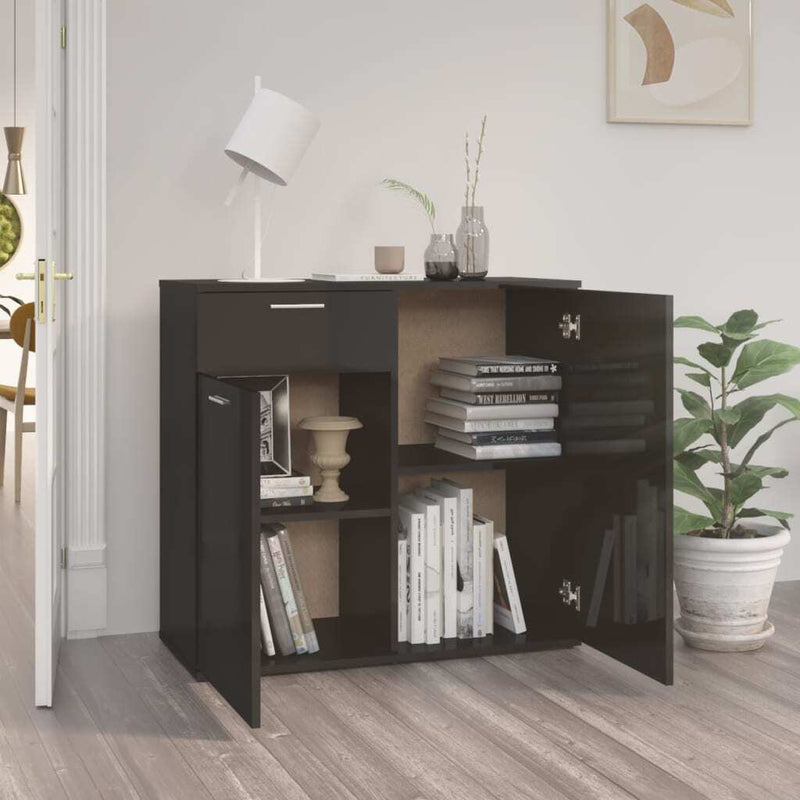 Sideboard High Gloss Black 80x36x75 cm Engineered Wood