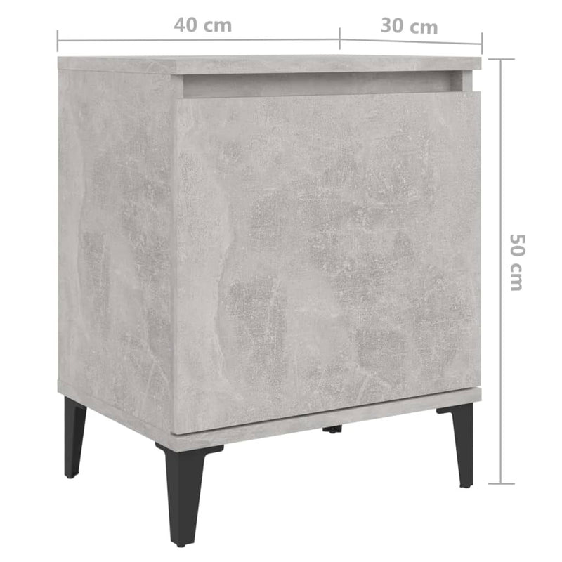 Bed Cabinets with Metal Legs Concrete Grey 40x30x50 cm