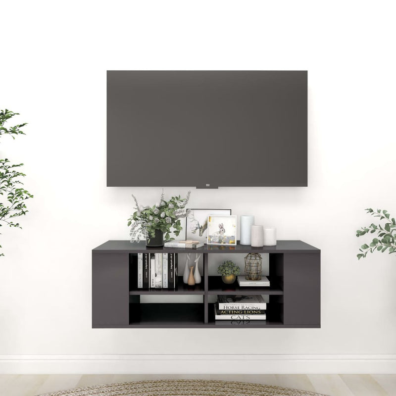 Wall-Mounted TV Cabinet High Gloss Grey 102x35x35 cm Engineered Wood