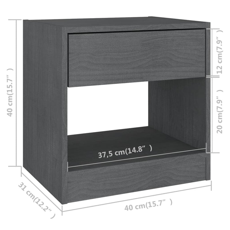 Bedside Cabinets 2 pcs Grey 40x31x40 cm Solid Pinewood