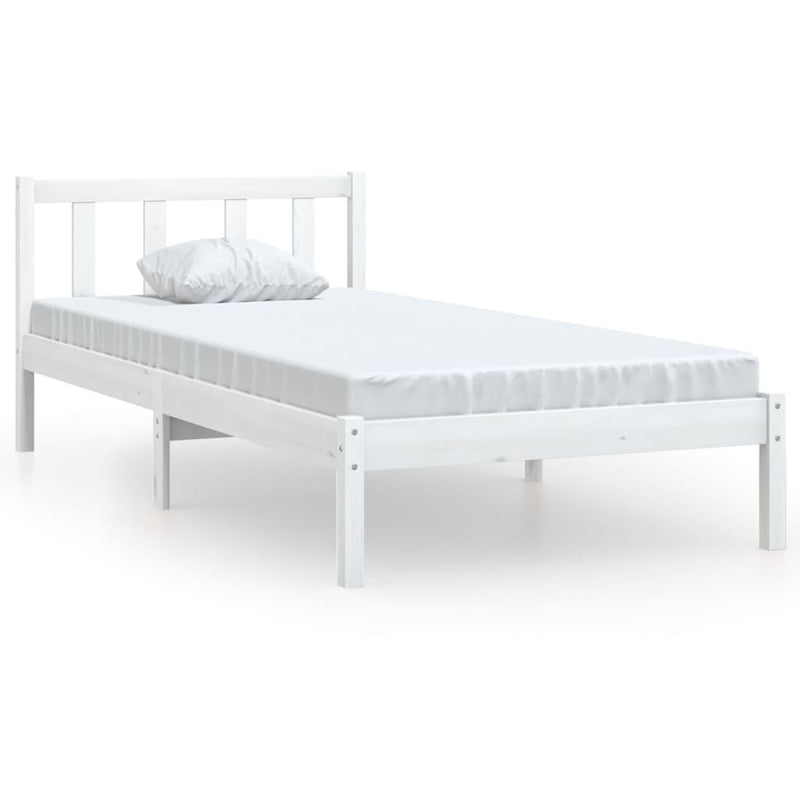 810073  Bed Frame without Mattress White Solid Wood 100x200 cm