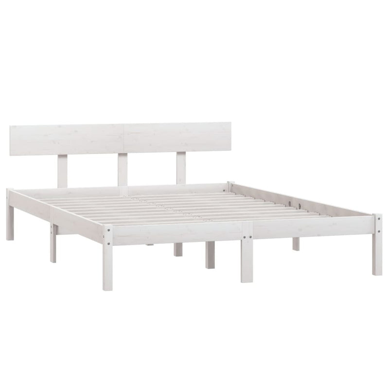 Bed Frame without Mattress White Solid Wood Pine King Size