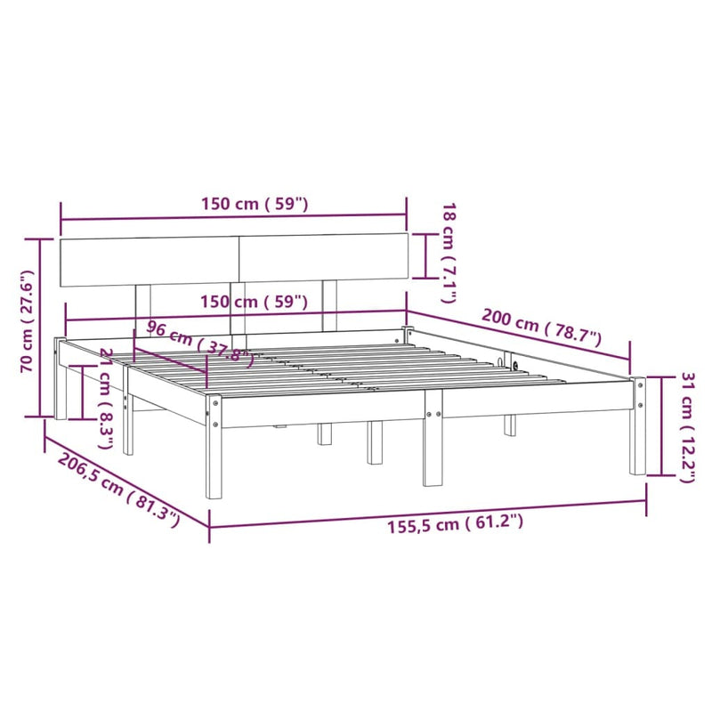 Bed Frame without Mattress White Solid Wood Pine King Size