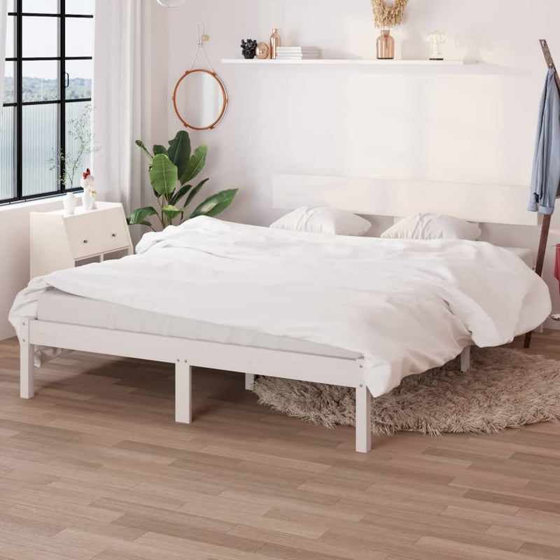 Bed Frame without Mattress White Solid Wood Pine King Size