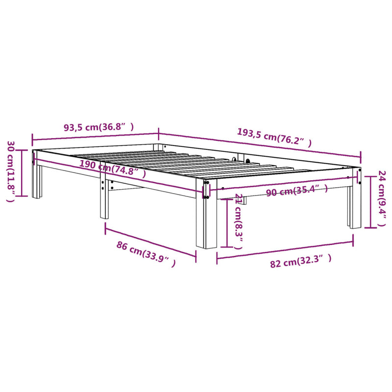 Bed Frame without Mattress White 90x190cm Single