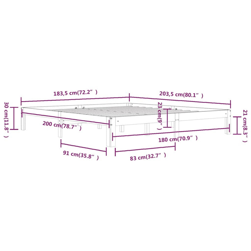 Bed Frame without Mattress White 180x200cm Super King Size