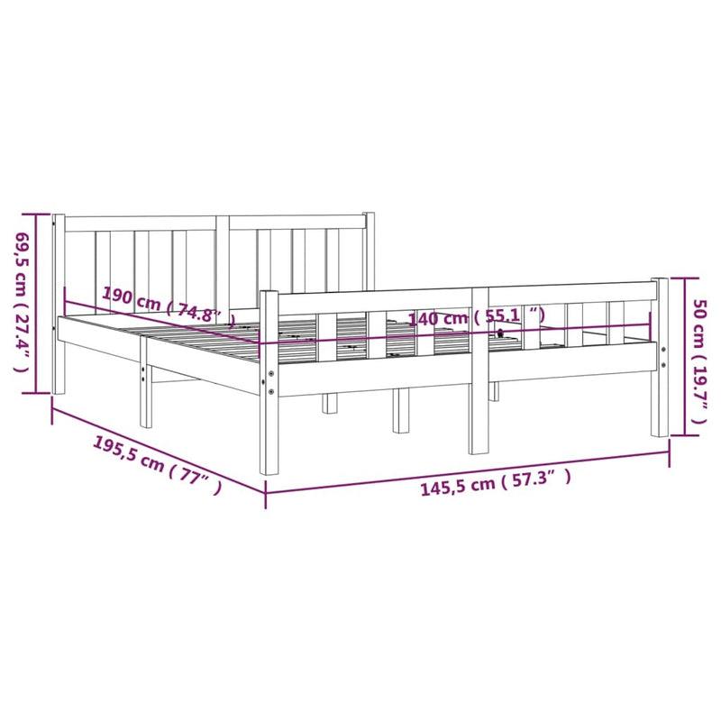 810661  Bed Frame without Mattress Grey Solid Wood 140x190 cm