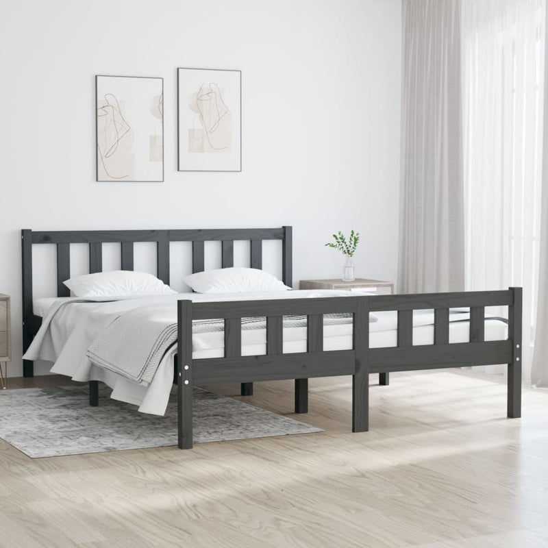 810661  Bed Frame without Mattress Grey Solid Wood 140x190 cm