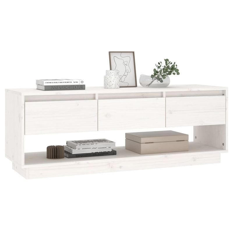 TV Cabinet White 110.5x34x40 cm Solid Wood Pine