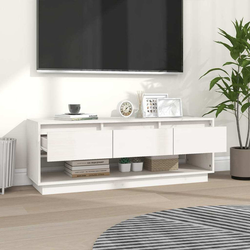 TV Cabinet White 110.5x34x40 cm Solid Wood Pine