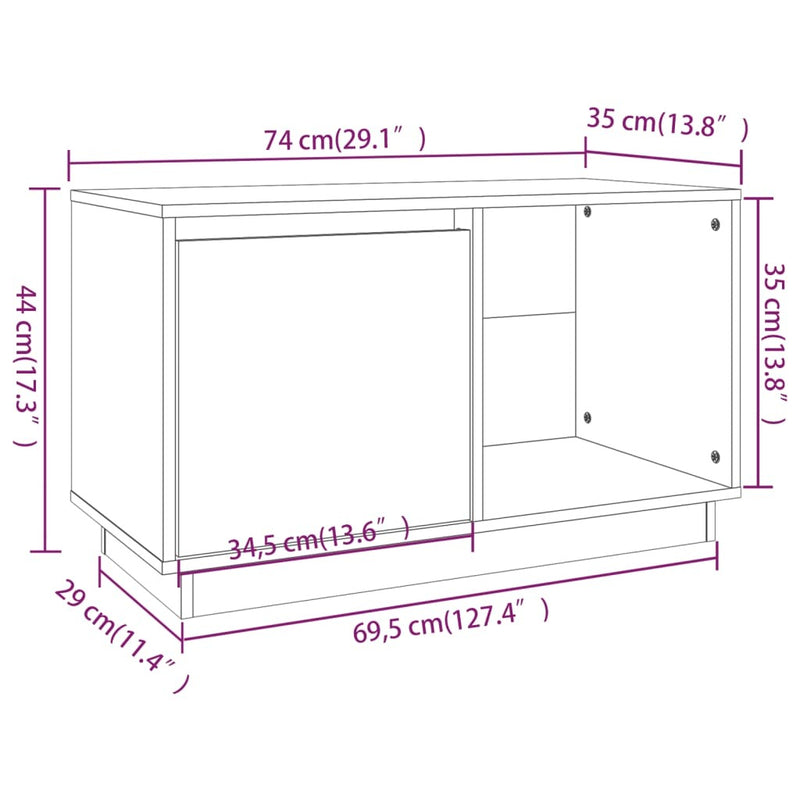 TV Cabinet Honey Brown 74x35x44 cm Solid Wood Pine