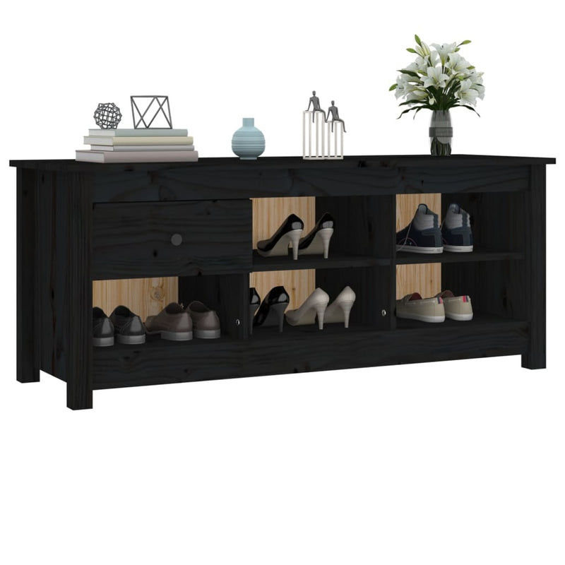 Shoe Cabinet Black 110x38x45.5 cm Solid Wood Pine