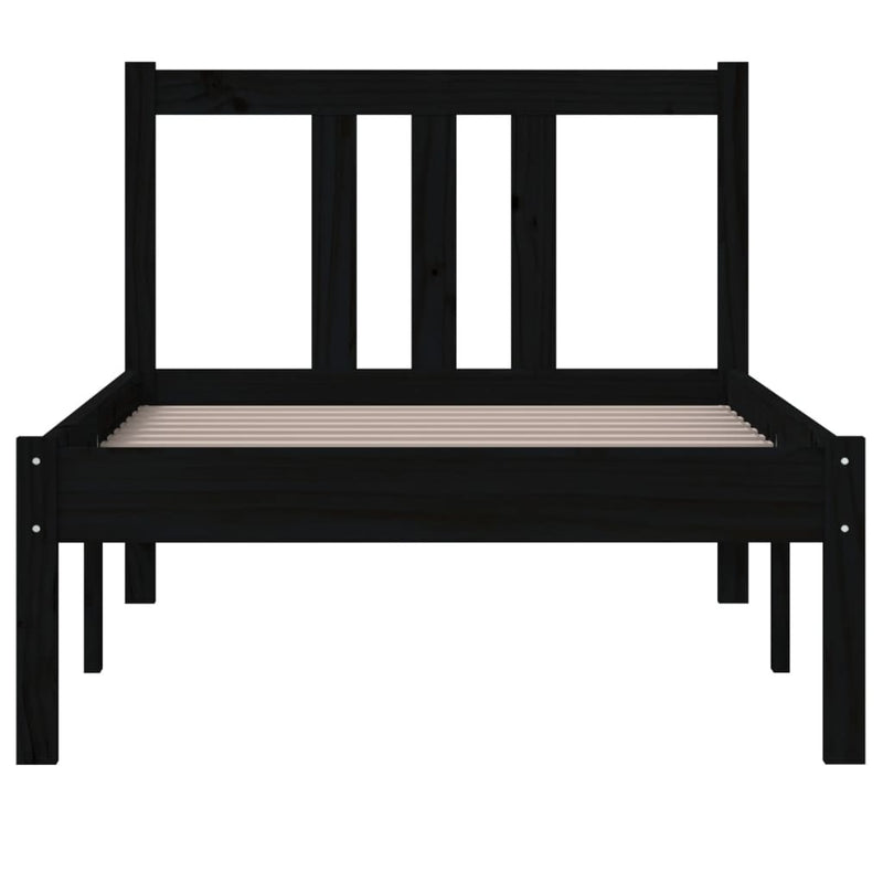 Bed Frame without Mattress Black Solid Wood 75x190 cm Small Single