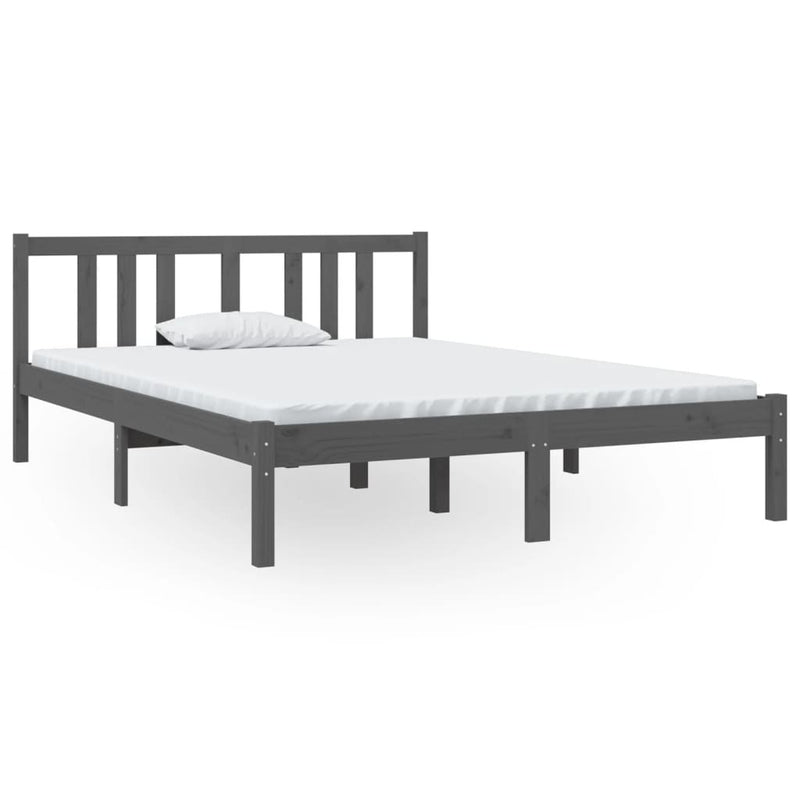 Bed Frame without Mattress Grey Solid Wood 135x190 cm Double Double