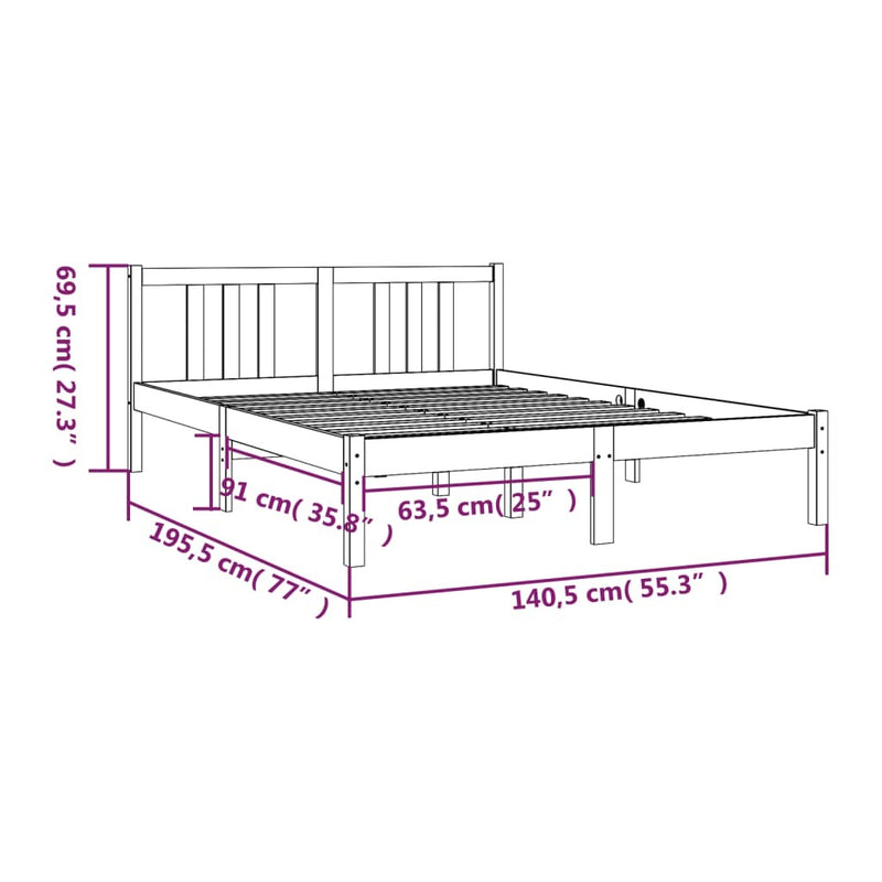 Bed Frame without Mattress Grey Solid Wood 135x190 cm Double Double