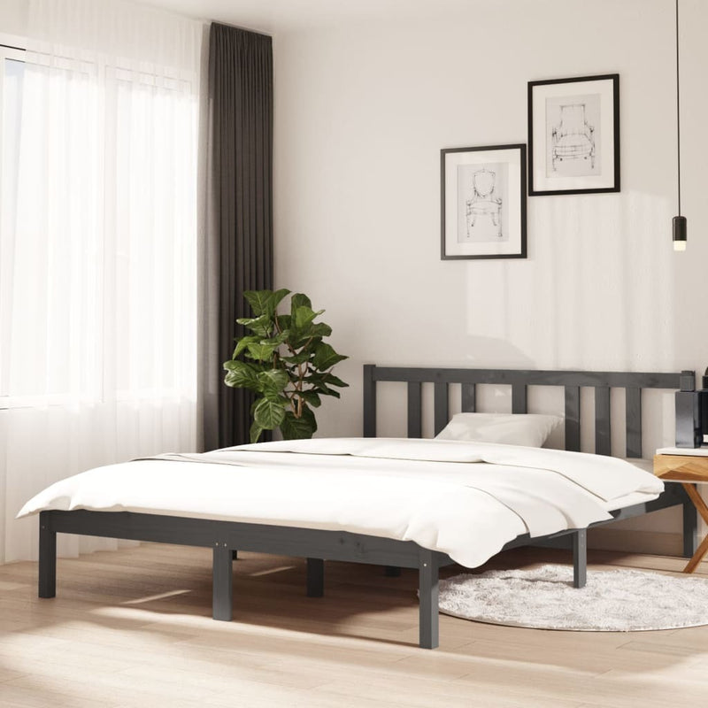 Bed Frame without Mattress Grey Solid Wood 140x190 cm