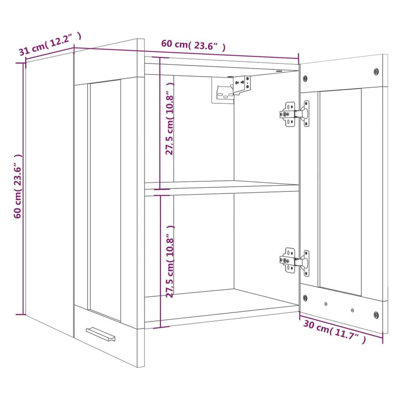 Hanging Glass Cabinet Brown Oak 60x31x60 cm Engineered Wood