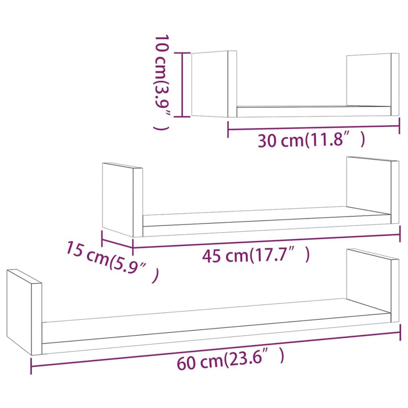 Wall Display Shelves 3 pcs Grey Sonoma Engineered Wood