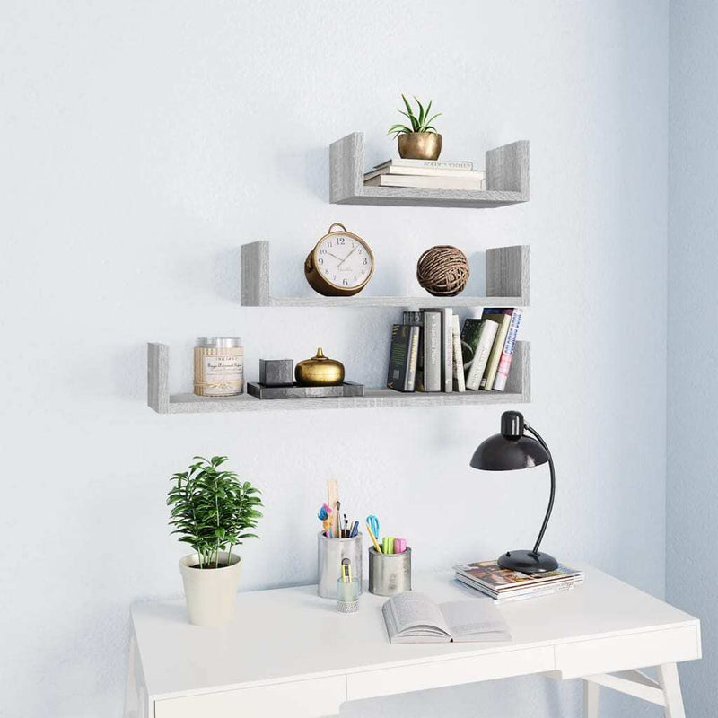 Wall Display Shelves 3 pcs Grey Sonoma Engineered Wood