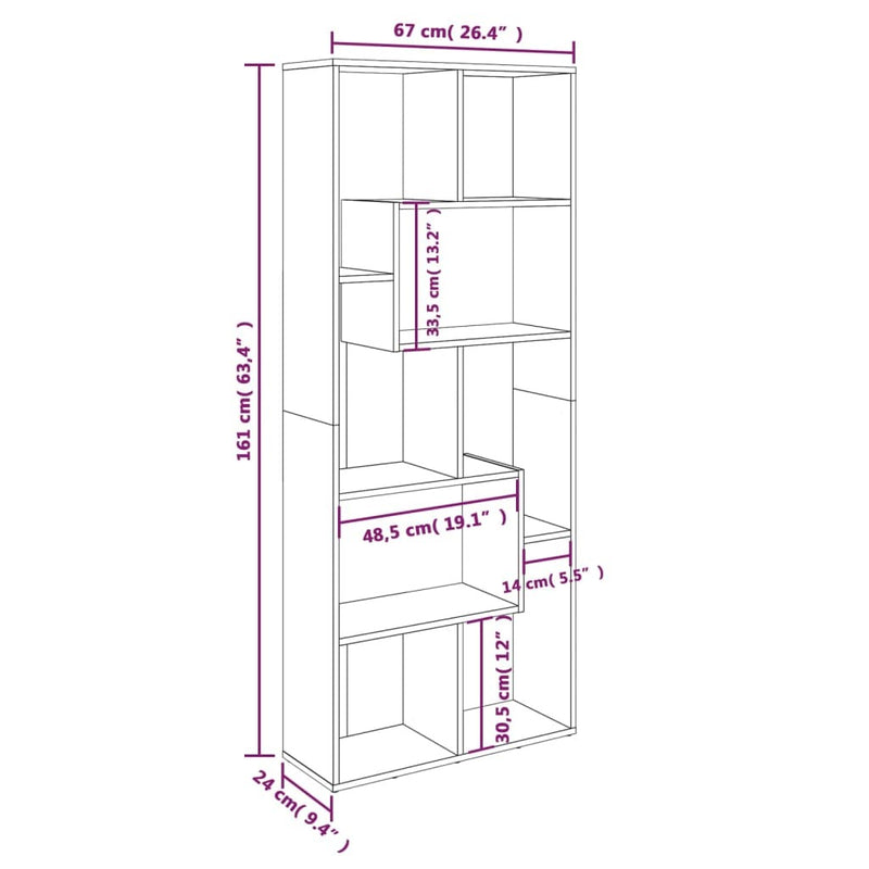 Book Cabinet Grey Sonoma 67x24x161 cm Engineered Wood