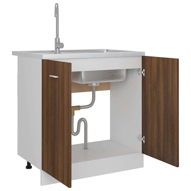 Sink Bottom Cabinet Brown Oak 80x46x81.5 cm Engineered Wood