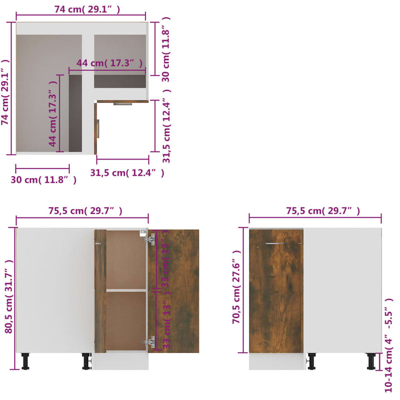 Kitchen Cabinet Smoked Oak 75.5x75.5x81.5 cm Engineered Wood