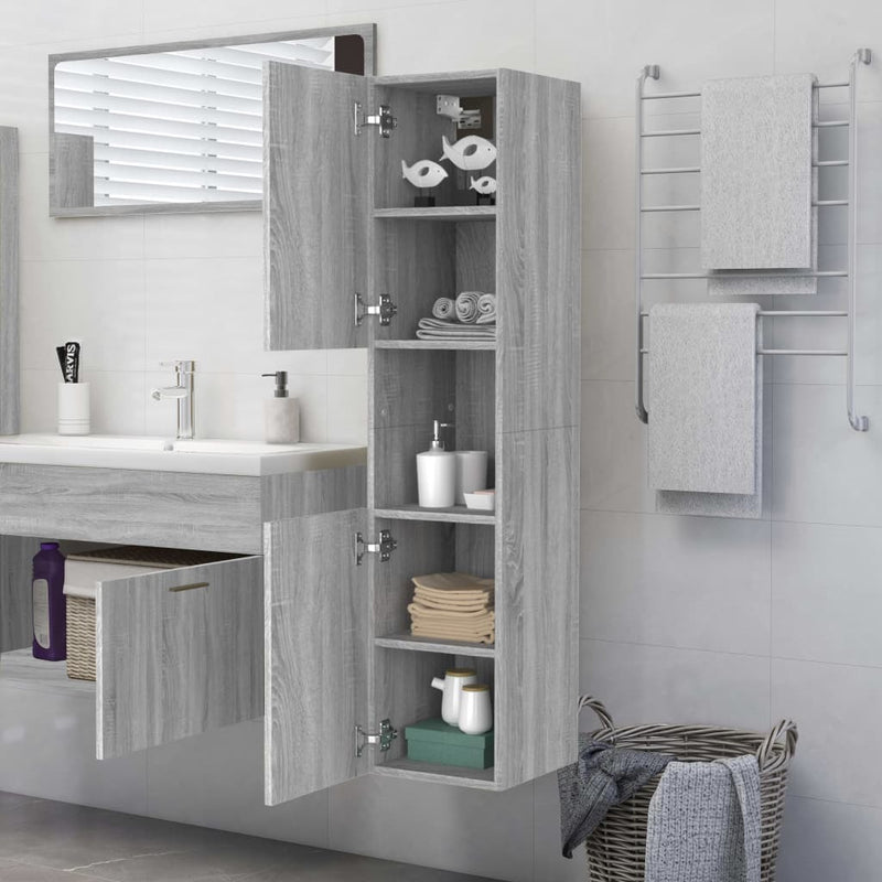 Bathroom Cabinet Grey Sonoma 30x30x130 cm Engineered Wood