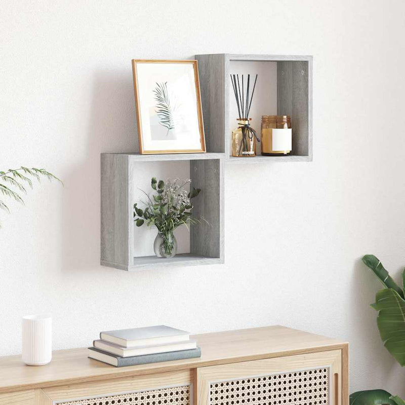 Wall Cube Shelves 2 pcs Grey Sonoma 30x15x30 cm