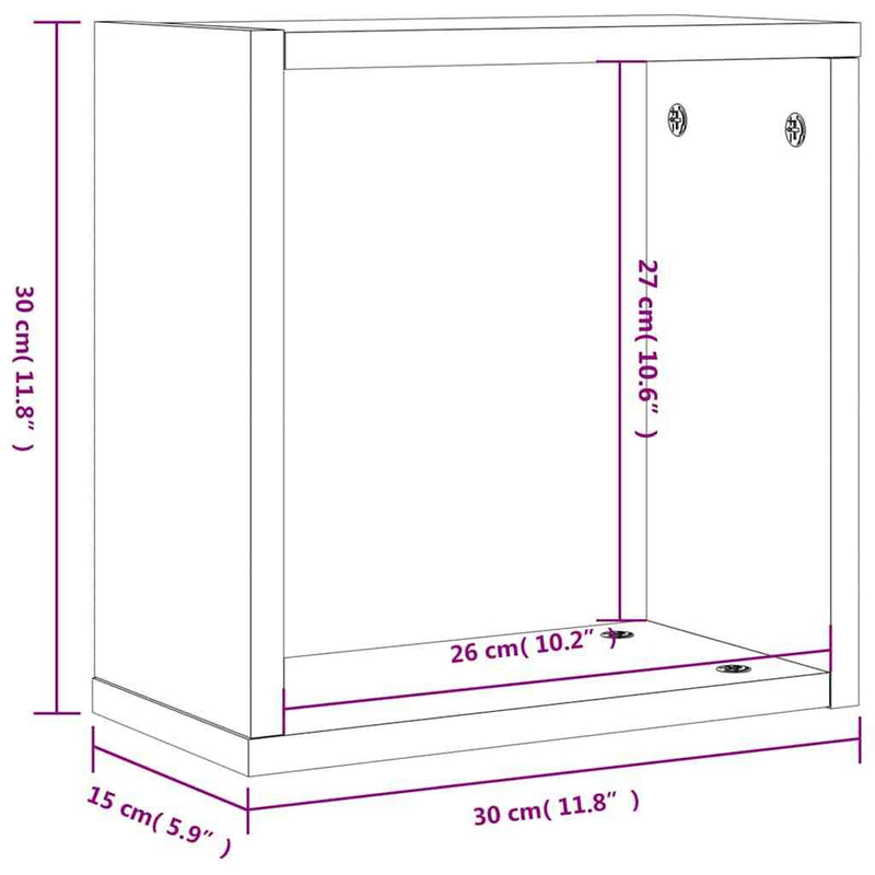 Wall Cube Shelves 2 pcs Grey Sonoma 30x15x30 cm