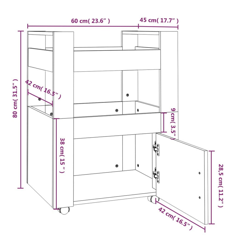 Kitchen Trolley Smoked Oak 60x45x80 cm Engineered Wood